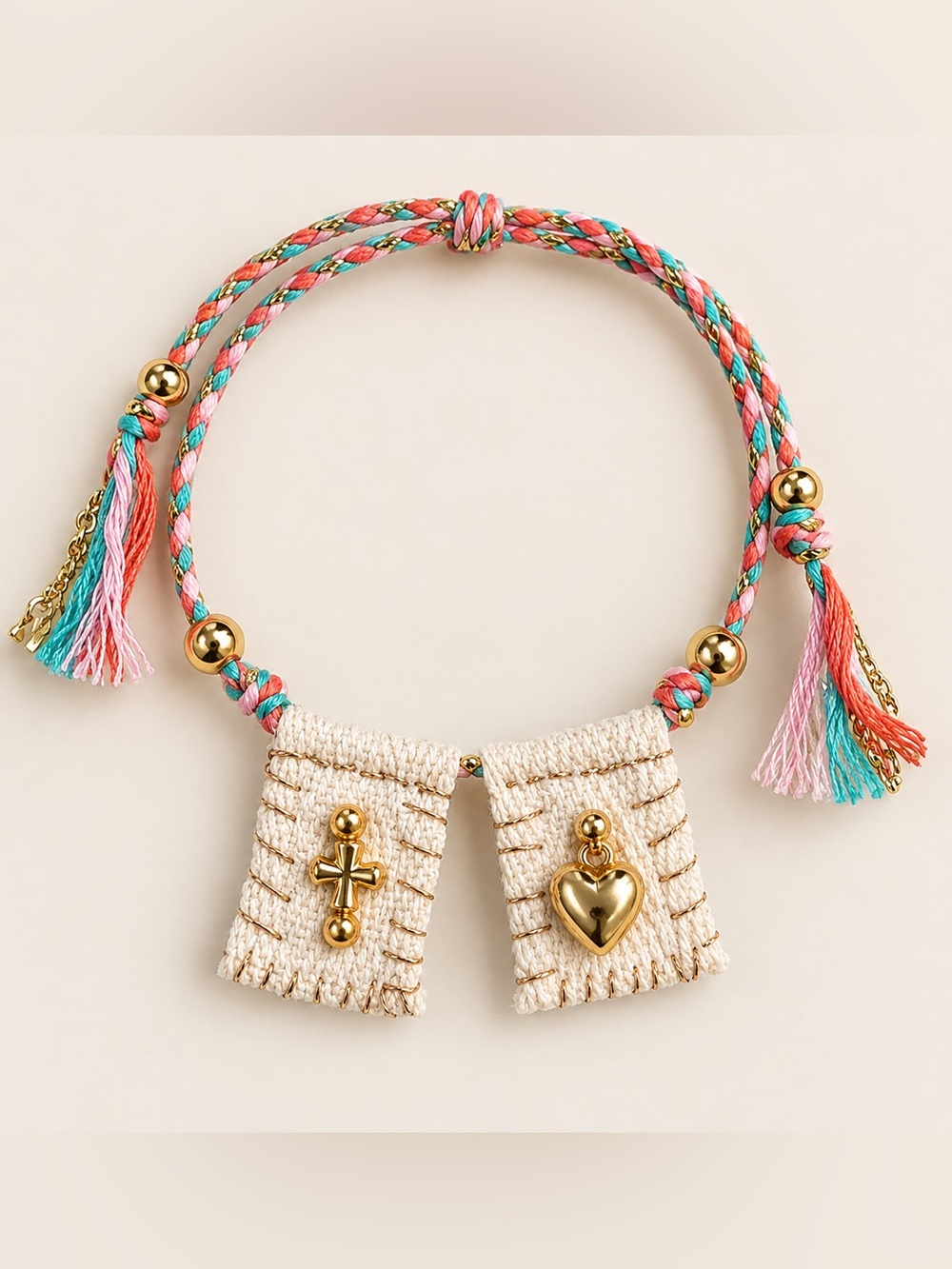 Handmade Boho Bracelet - Pink Teal Coral